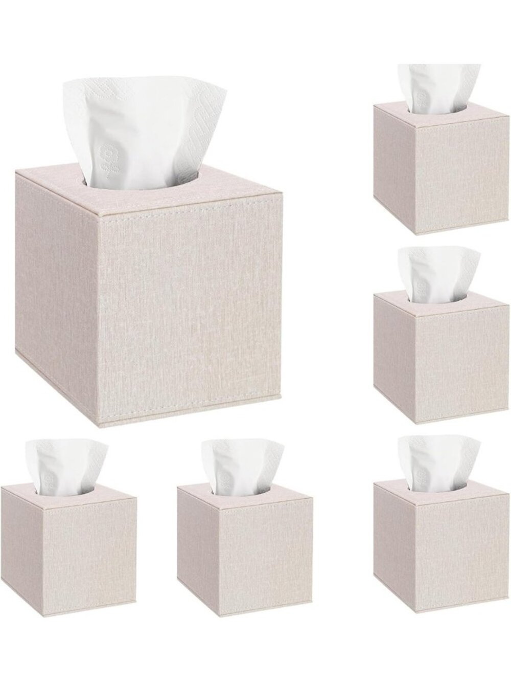 6 Pack Square Linen-Textured Tissue Box Covers - Stylish Home Decor Accessory